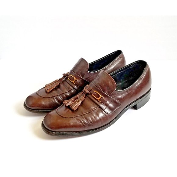 FOOTJOY Brown Leather Dress Loafers Sz 11.5 AAA A Extra Narrow Tassels - Picture 12 of 12